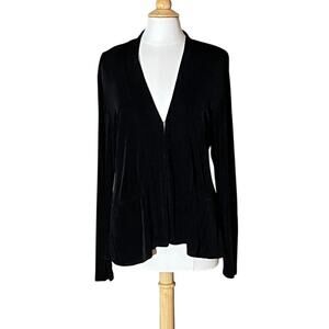 Chico's Travelers Lightweight Silky Black Open Front Long Sleeve Cardigan, L